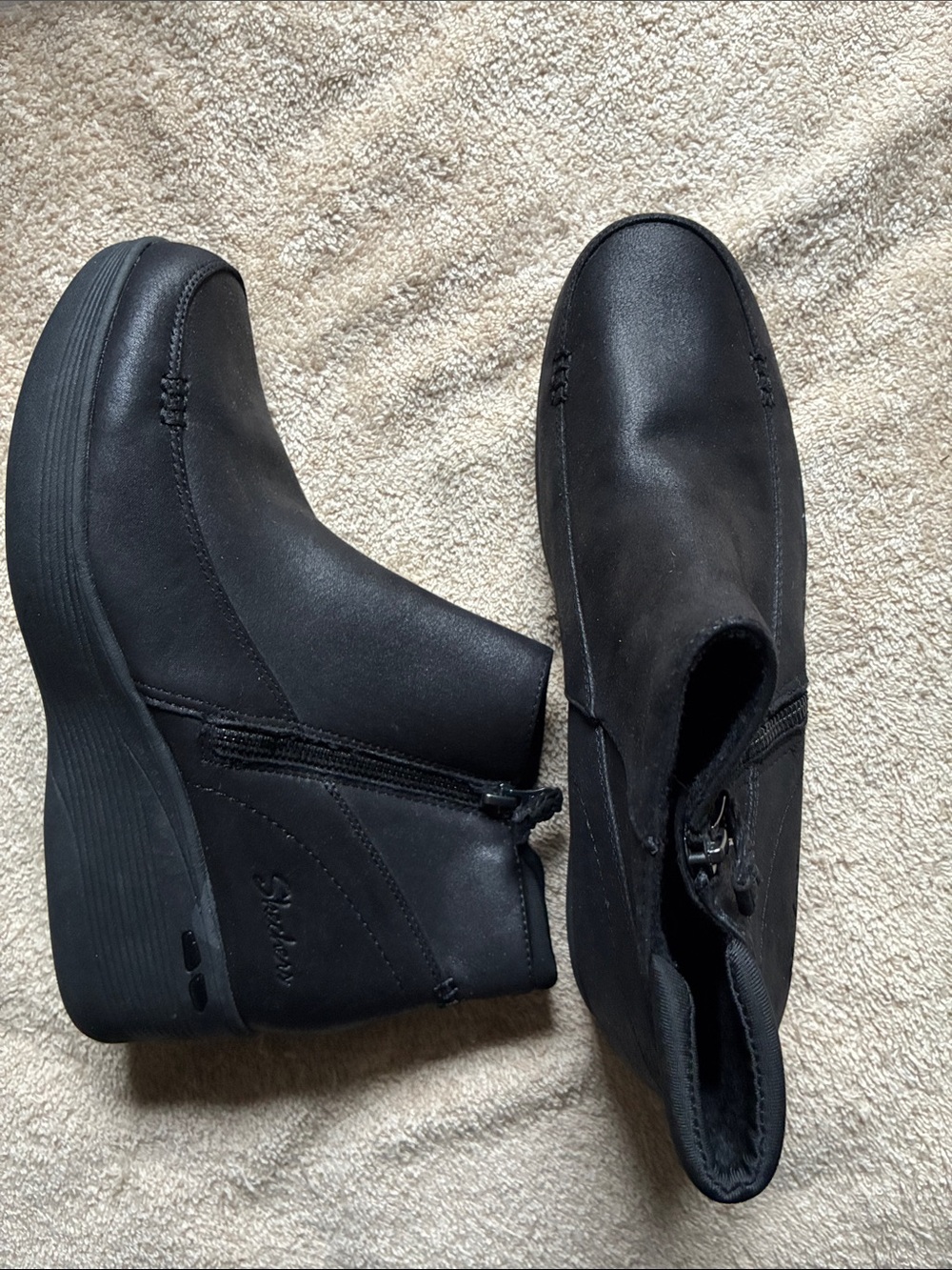 Skechers 9.5 Women's Black Slip-On Ankle Booties with Side Zipper